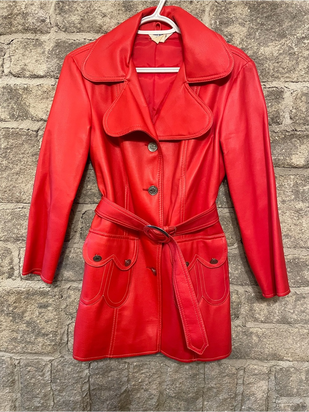 Vintage 60’s Red Women's Faux Leather Belted Jacket